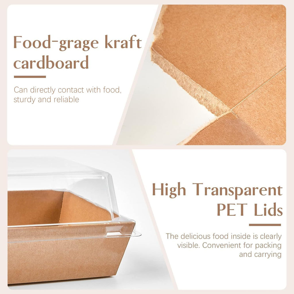 ZORRITA 50 Pack 5 Inch Paper Charcuterie Boxes with Clear Lids, Square To Go Cake Slice Containers Small Kraft Bakery Boxes for Dessert, Cookies, Sandwich, Strawberries (Brown)