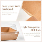 ZORRITA 50 Pack 5 Inch Paper Charcuterie Boxes with Clear Lids, Square To Go Cake Slice Containers Small Kraft Bakery Boxes for Dessert, Cookies, Sandwich, Strawberries (Brown)