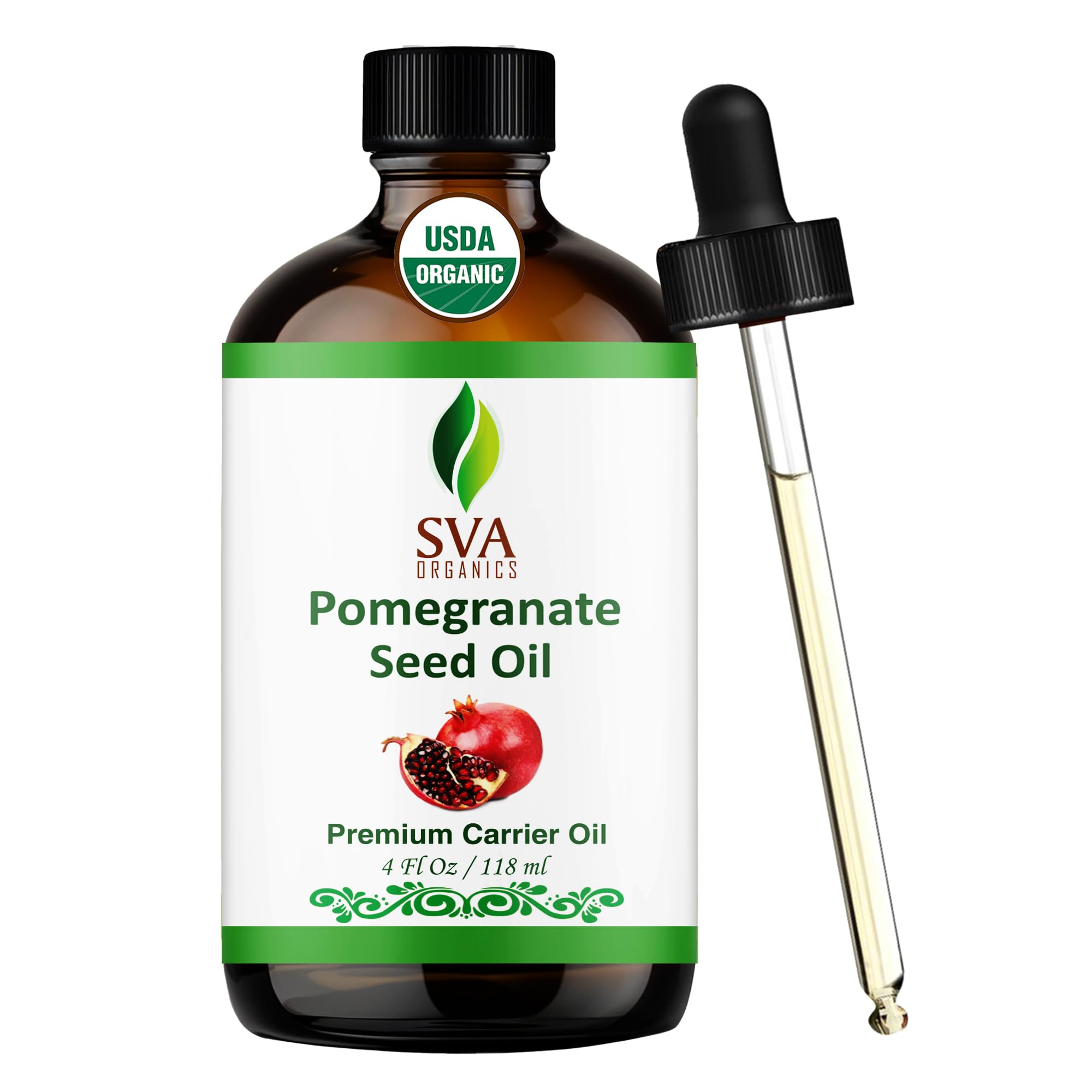 SVA Pomegranate Seed Organic - 4 Fl Oz – 100% Natural Cold Pressed Organic Pomegranate Oil - for Face, Skin Care, Hair Care, Scalp Massage & Body Massage – Carrier Oil with Dropper
