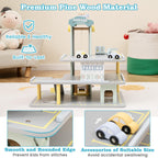 Costzon Toy Car Garage, Multi-Level Wooden Toy Garage with 4 Cars, Helicopter, Gas & Charging Station, Ramp & Working Elevator, Parking Garage for Toy Cars, Pretend Play Gift for Kids Toddlers 3+