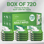 Adult Wipes Extra Large Scented - Skin-Friendly Incontinence Wet Wipes for Adults & Elderly Disposable Washcloths - 8x13" 12 Packs of 60 (720 Wipes)