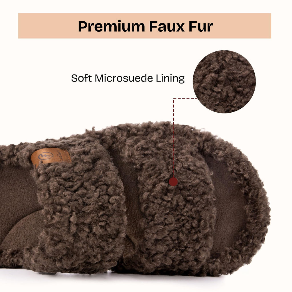 EverFoams Womens Fuzzy Open-toe Slippers Indoor Elegant Mocha, 7-8 US