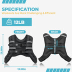 Weighted Vest, 8lb/12lb/16lb/20lb Weight Vest with Reflective Stripes for Men Women, Two Adjustment Straps for Workout, Strength Training, Running, Fitness, Muscle Building, Weight Loss (12lb)