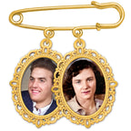 Gold Wedding Bouquet Photo Charm Pin Holds 2 Pictures Double Photo Charm Boutonniere Pin with Resizer