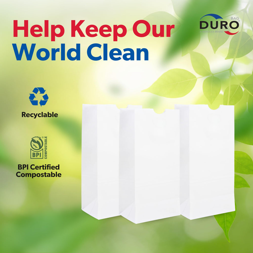 Duro 4# White Paper Bags 500-Count, White Sandwich Paper Bags, Candy, Snacks, Treats, Popcorn Bags & Bulk Disposable Lunch Sacks - 5.00 x3.12 x 9.75 Inches