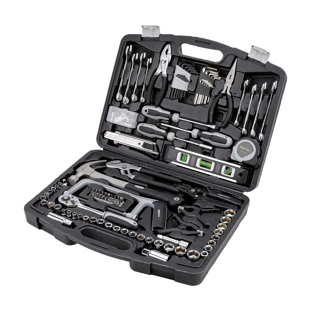Amazon Basics 173-Piece General Household Hand Tool Set with Storage Case, Portable Tool Kit for Home Maintenance and Everyday Repairs