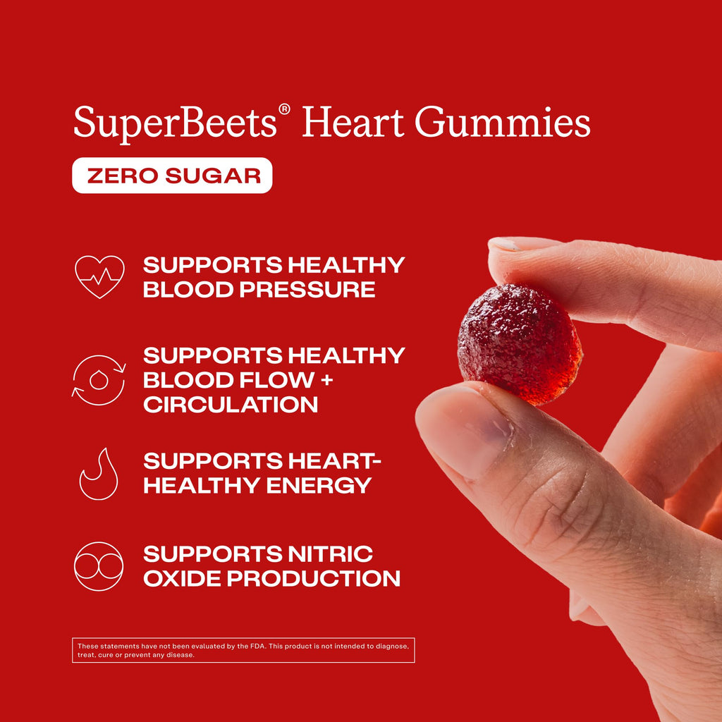 Humann SuperBeets Heart Gummies Zero Sugar - Beet Gummy with Energy Support, Grape Seed Extract & Beetroot Powder - 60 Count