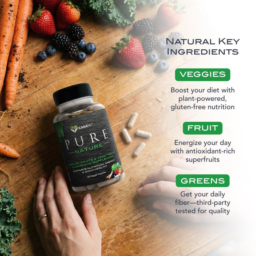 KaraMD Pure Nature | Greens, Fruit and Veggies Supplement | Vitamins, Fiber & Antioxidants | 20 Fruits and Vegetables Supplements for Energy & Digestion | Gluten Free & Vegan Friendly (30 Servings)