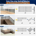 Egadis 36 in. H x 8 ft. W Aluminum Stair Railing Kit, Railings for Outdoor Steps, Black Textured AAMA 2604 Powder-Coat Finish Modular Rail System for Concrete Steps or Wooden Stairs(1 Post, 1 Panel)