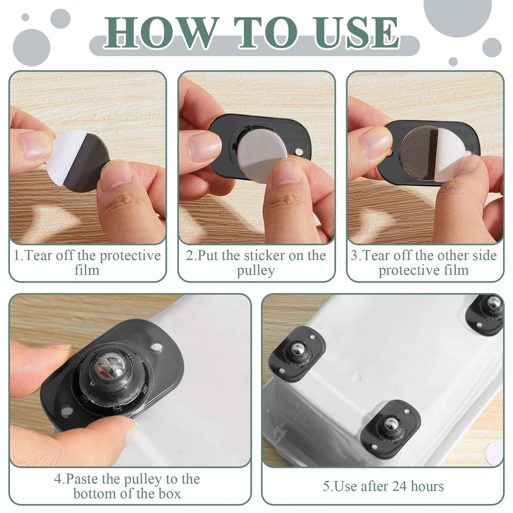 Honoson 48 Pcs Self Adhesive Caster Wheels Appliance Rollers Appliance Sliders for Kitchen 360° Swivel Universal Wheel Mini Small Kitchen (Clear Black White with 1 Steel Ball Style)