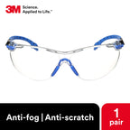 3M Safety Glasses for Men and Women, Solus 1000 Series, ANSI Z87, Scotchgard Anti-Fog, Clear Lens, Low Profile, Blue/Black Frame
