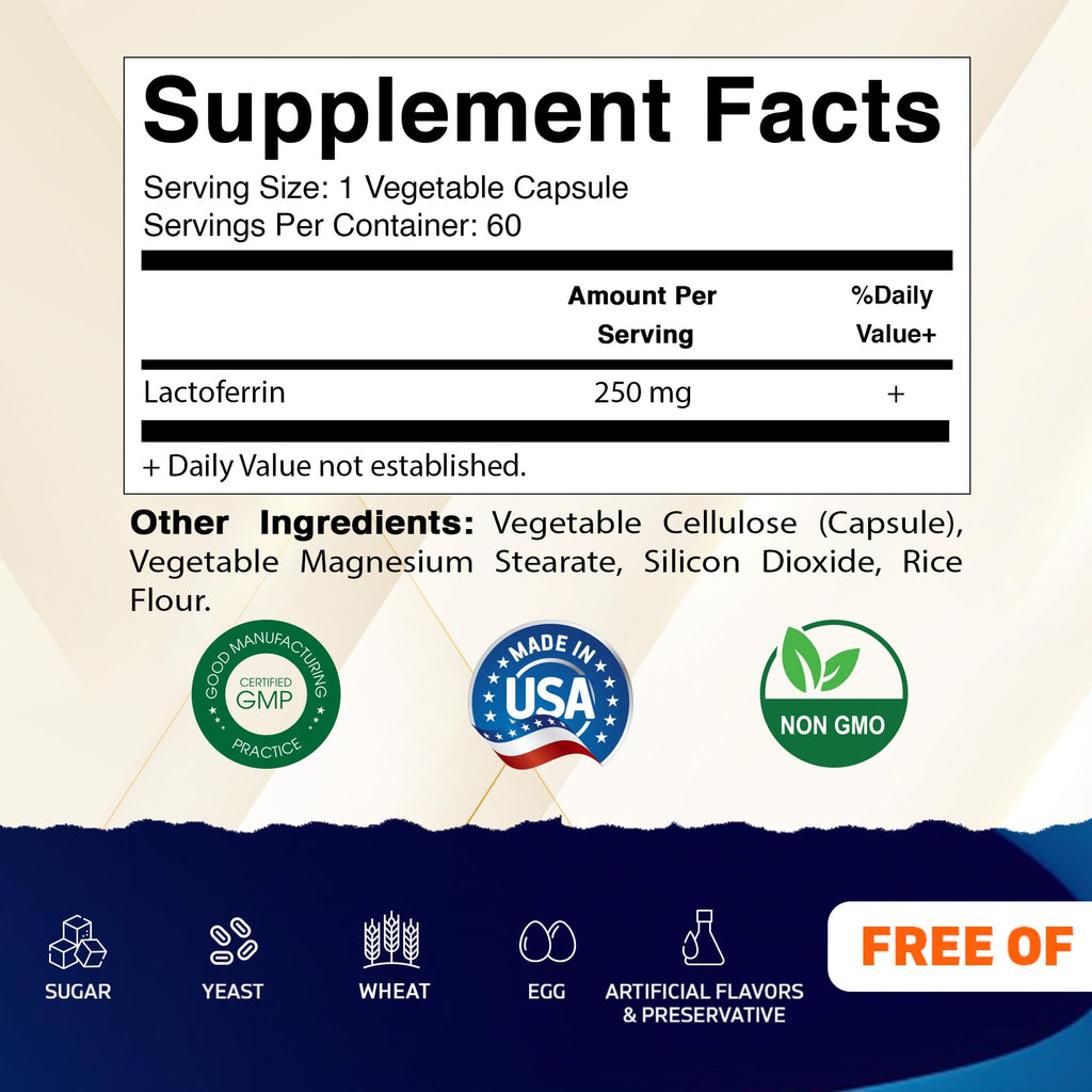 Vitamatic Lactoferrin 250mg – 60 Vegetable Capsules - 2 Pack Promotes Healthy Immune Function*