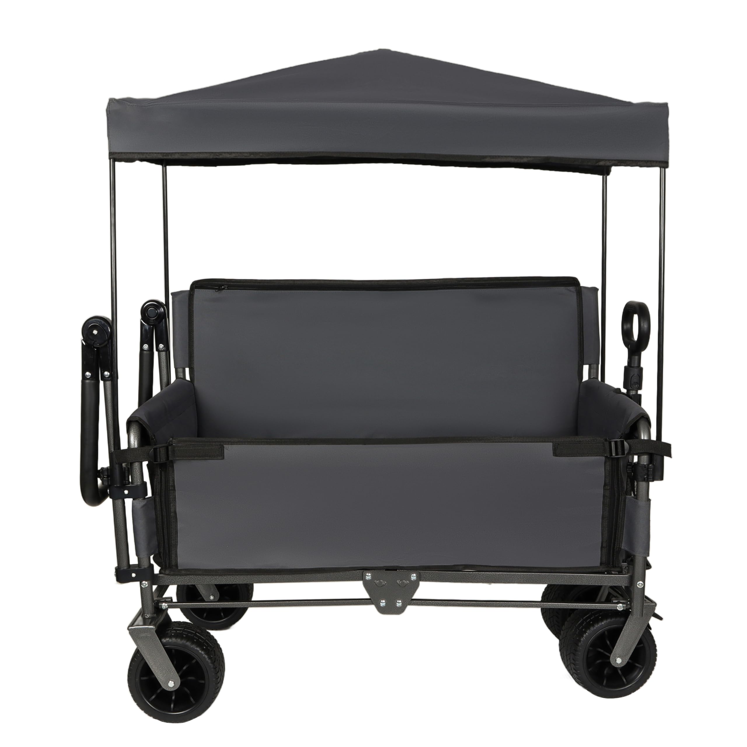 ZeHuoGe 3-in-1 Folding Wagon Cart with Bench Seat & Canopy & Storage, 500lbs Heavy-Duty, 180L Capacity, All-Terrain Wagon for Camping, Beach, Sports, & Garden (Gray)