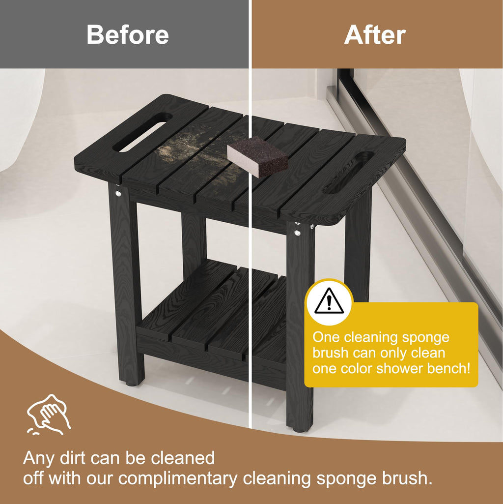oridom HIPS Shower Benches for Inside Shower, Shower Stool with Space-Efficient Storage Shelf, Waterproof Shower Chair Seat for Spa Bathroom(Black)