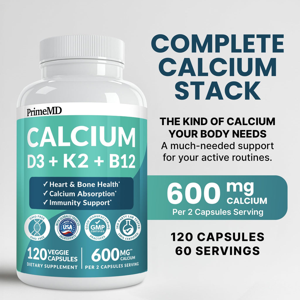 4-in-1 Calcium Supplements for Women & Men - Calcium Citrate with D3 K2 Vitamin 5000 IU - Calcium 600mg with Vitamin D3 K2 - Everyday Vitality Supplement - Vegan-Friendly, Gluten-Free (480 Capsules)