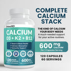 4-in-1 Calcium Supplements for Women & Men - Calcium Citrate with D3 K2 Vitamin 5000 IU - Calcium 600mg with Vitamin D3 K2 - Everyday Vitality Supplement - Vegan-Friendly, Gluten-Free (480 Capsules)