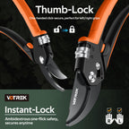 VOTREK® Pruning Shears, Patented Stepless Handle Opening for All Hand Size