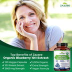 Zazzee USDA Organic Blueberry 10:1 Extract, 5000 mg Strength, 120 Vegan Capsules, 4 Month Supply, Concentrated and Standardized 10X Whole Fruit Extract, 100% Vegetarian, Non-GMO, Made in The USA
