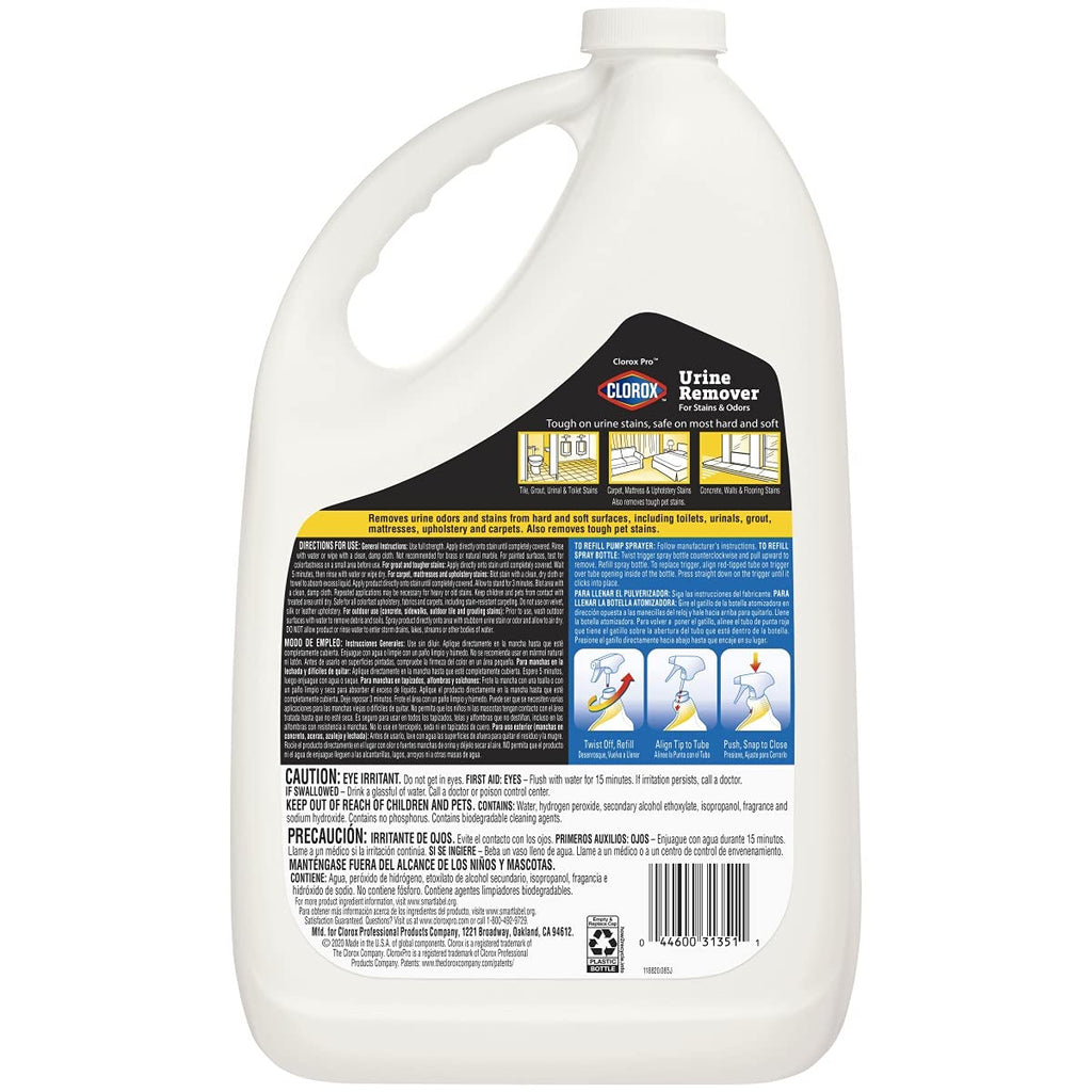 CloroxPro Urine Remover for Stains and Odors Refill, 128 Ounces Each, Pack of 4 (Package May Vary)