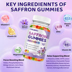 Saffron Gummies for Kids & Adults, 20-in-1 Saffron Supplements with 88.5mg Saffron Extract, B6, B12, C, D3, Magnesium for Calm, Focus, Nerve, Sugar Free, Vegan, Non-GMO - Mixed Fruit Flavor, 60 Counts
