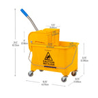 Mind Reader Mop Bucket with Wringer (Mop Not Included), 5.5 Gallon Cleaning Bucket with Wheels and Handle, Upward Press Wringer, Small Mop Compatible, Yellow