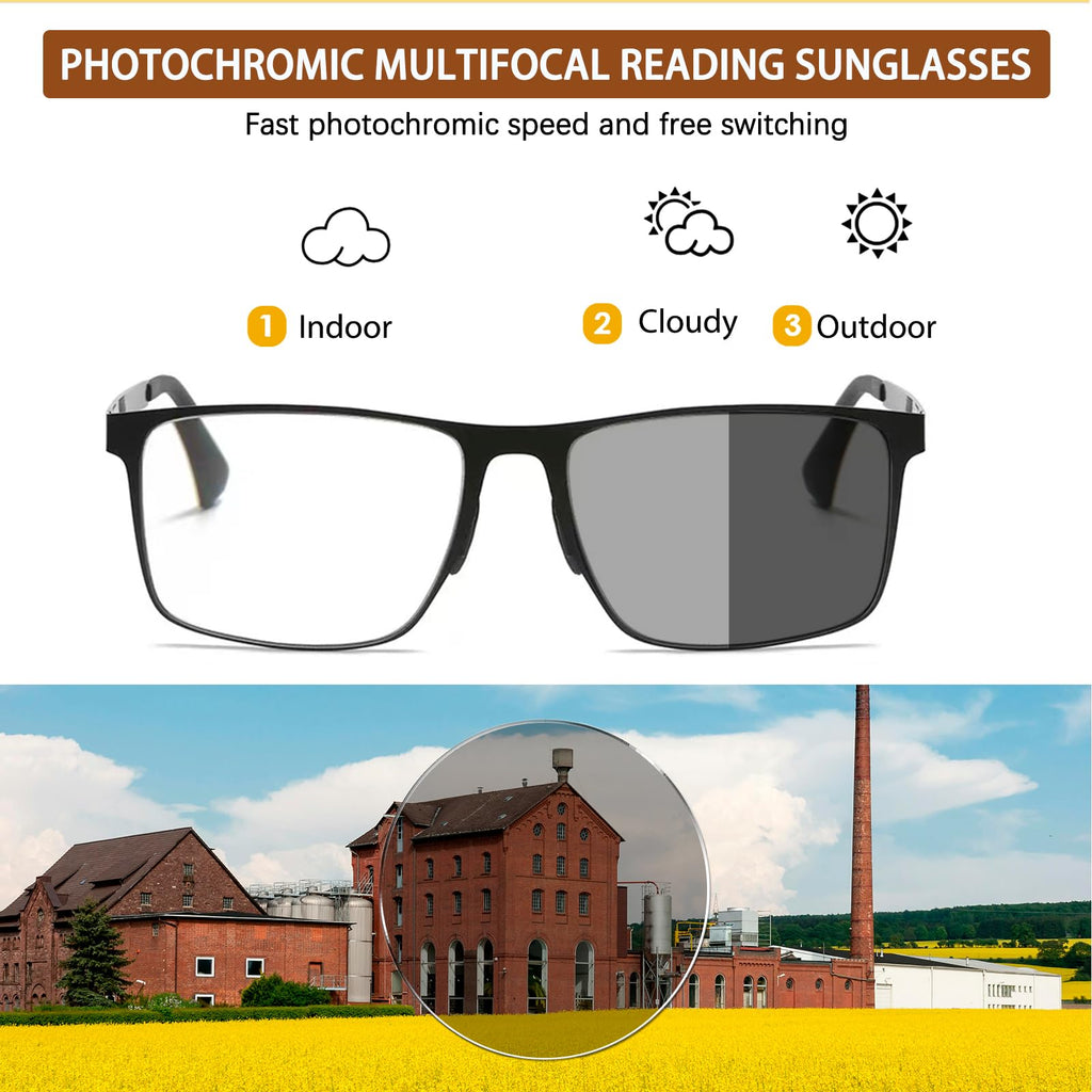 UXAOSVME Progressive Multifocus Reading Glasses Anti Blue Light Photochromic/Bifocal Reading Glasses for men UV Protection (Multifocal-Black, 2.5, x)