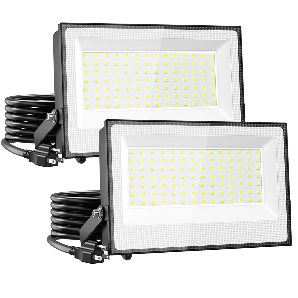 Onforu 120W Flood Lights Outdoor,12000lm Bright LED Work Light with Plug,Daylight White LED Flood Lighting, IP66 Waterproof Security Yard Lights for Yard Garage Stadium 2 Pack