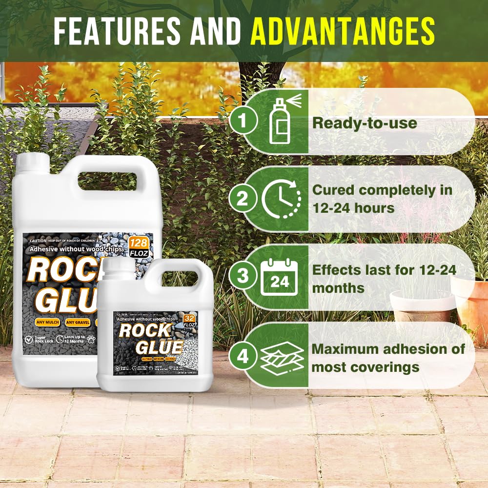 4 Gallon Rock Glue & Mulch Binder - Concentrated Sprayer-Ready Landscape Adhesive for Pea Gravel, Pebbles, and Stone | Strong Gravel Lock for Walkways, Patios & Erosion Control