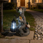 SAMPU CRAFT 12.3 Inch Dinosaur Garden Gnome Statue with Solar Lantern