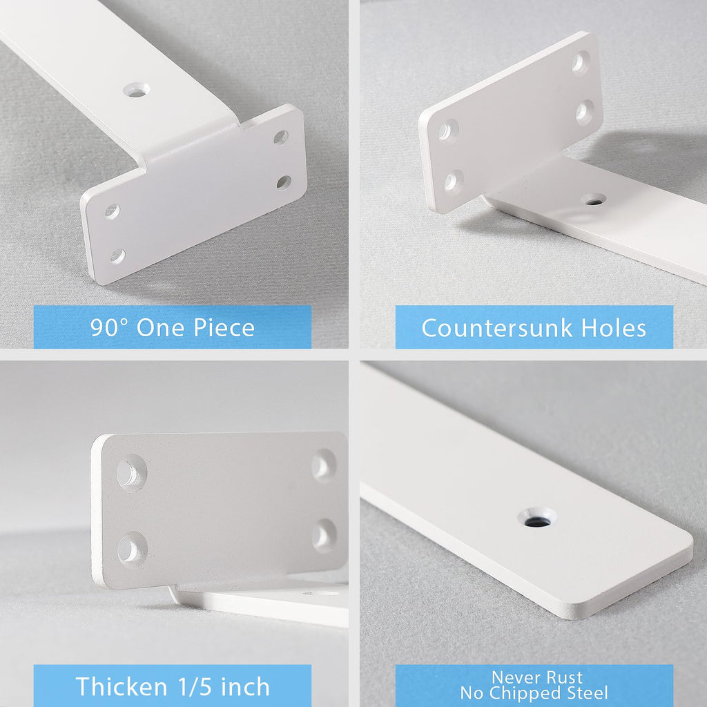 Shelf Brackets, Heavy Duty Floating Shelf Brackets 10-Inch Long, 6-Pack Brackets for Shelves, Matte White L Hidden Metal Wall Shelf Support Shelving Brackets, 1/5-Inch Thick 160 lb. Load Capacity
