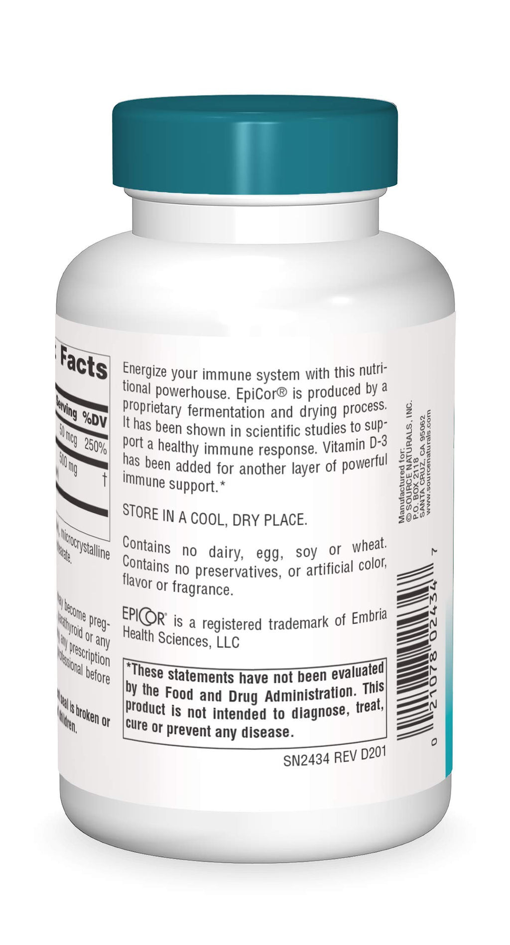 Source Naturals Wellness EpiCor with Vitamin D-3 for Heightened Immune Defense* - 120 Capsules