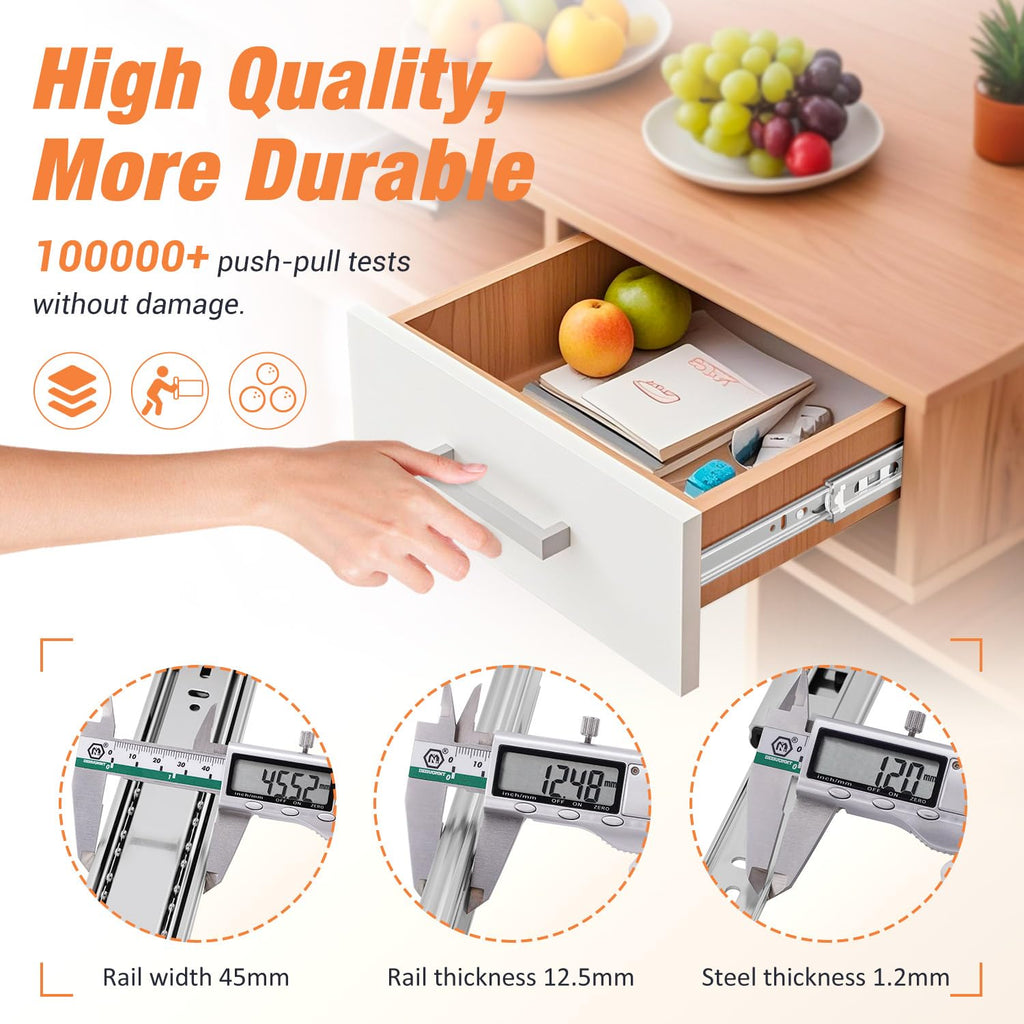 REGUDA Soft Close Drawer Slides Ball Bearing 3 Folds Full Extension Side Mount Cabinet Runners Glides Rails Track 100 Lbs Load 10 12 14 16 18 20 22 24 Inch Silver 5Prs(Silver-Soft Close-5Prs,22inch)