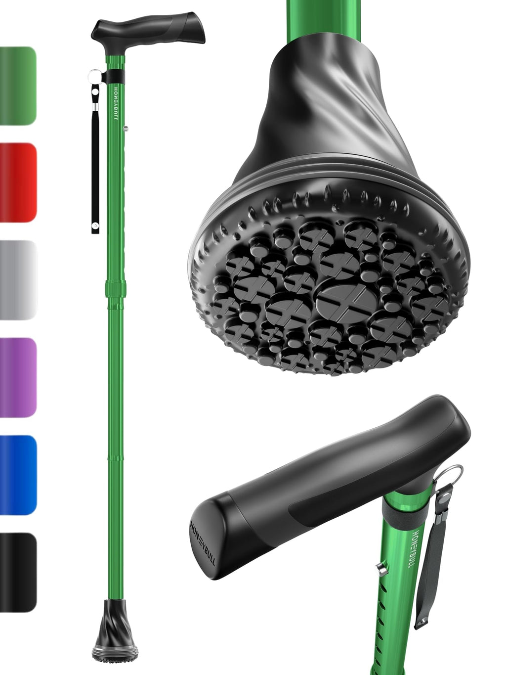 HONEYBULL Walking Cane for Men & Women – Foldable, Adjustable, Lightweight Cane with Air Cushion Tip for Stability & Ergonomic Grip, Heavy Duty Walking Sticks for Seniors (Green)