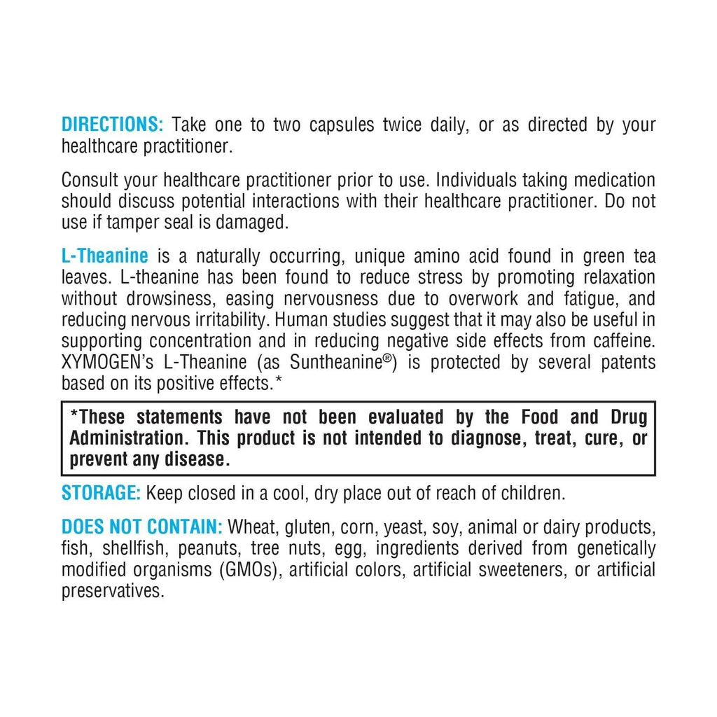 XYMOGEN L-Theanine - 400 mg as Suntheanine - Relaxation, Focus & Stress Support - Amino Acid Supplement - Non-Drowsy - Vegetarian, Non-GMO & Gluten Free - 120 Capsules