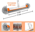 Poolvio Professional 17.5" Floor & Wall Pool Cleaning Brush with Tough Around Nylon Bristles, EZ Clip Aluminum Handle- Easily Sweep from Walls, Floors, Steps (Orange)