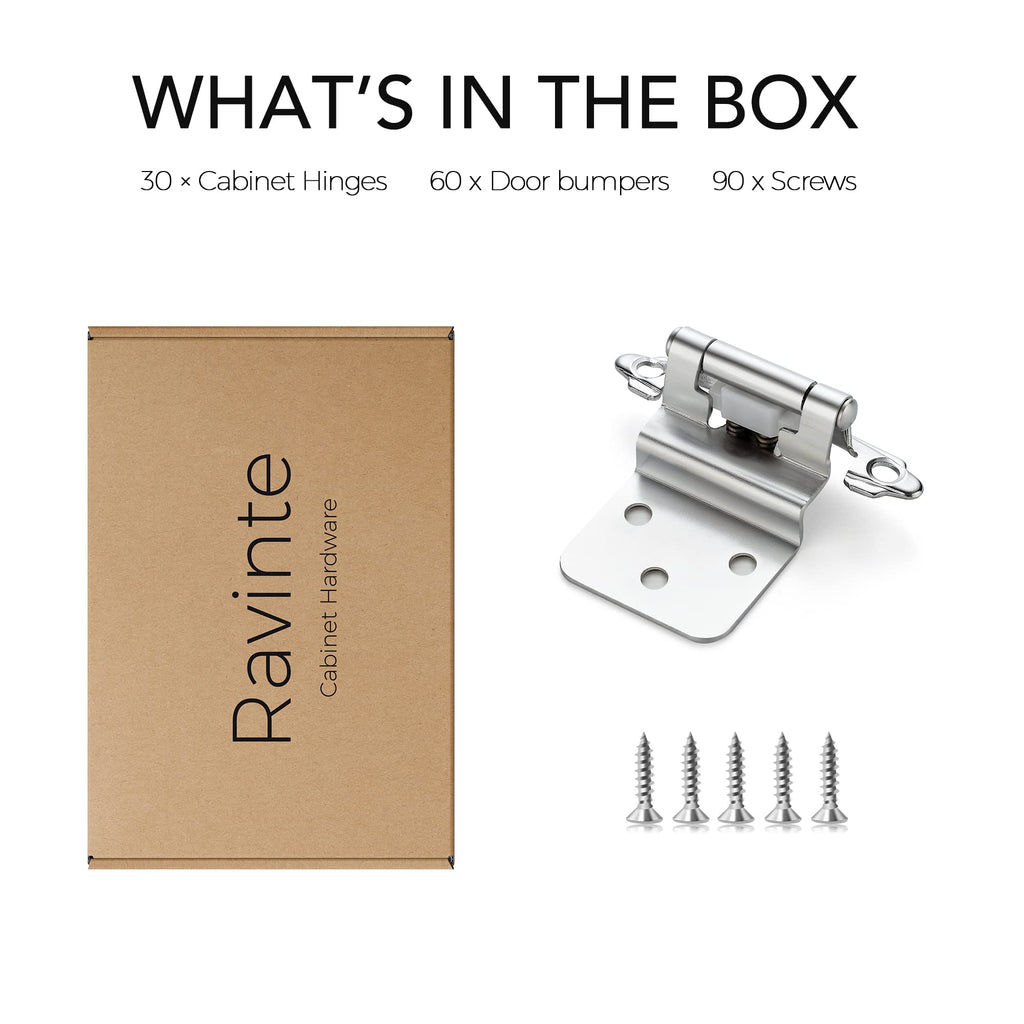 Ravinte 30 Packs (15 Pairs) 3/8 inch Inset Polished Chrome Cabinet Hinges Kitchen Cabinet Hinges Self Closing Hinges for Kitchen/Bathroom/Furniture Cabinets & Doors,Decorative Cabinet Hardware