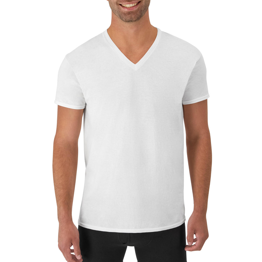 Hanes Mens Cotton, Moisture-wicking V-neck Tee Undershirts, Multiple Packs And Colors, White, Large US