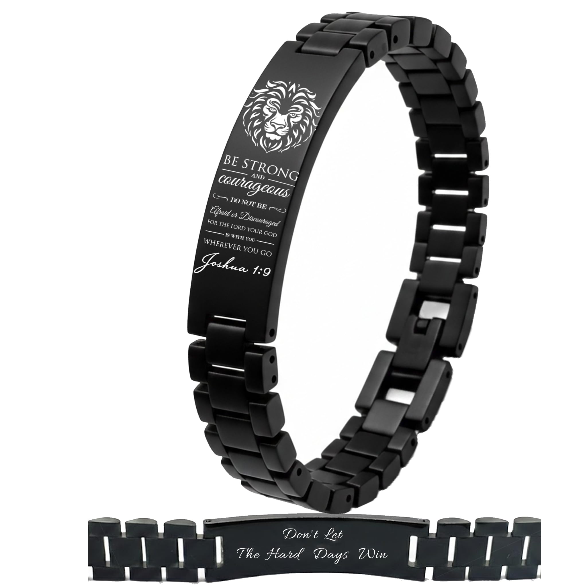 Bible Verse Bracelets Inspirational Christian Wristbands Personalized Jewelry Graduation Gifts for Son Men DAD Father Husband Boyfriend Adjustable Stainless Steel Bracelet (JOSHUA 1:9(DON'T LET THE HARDDAYS WIN))