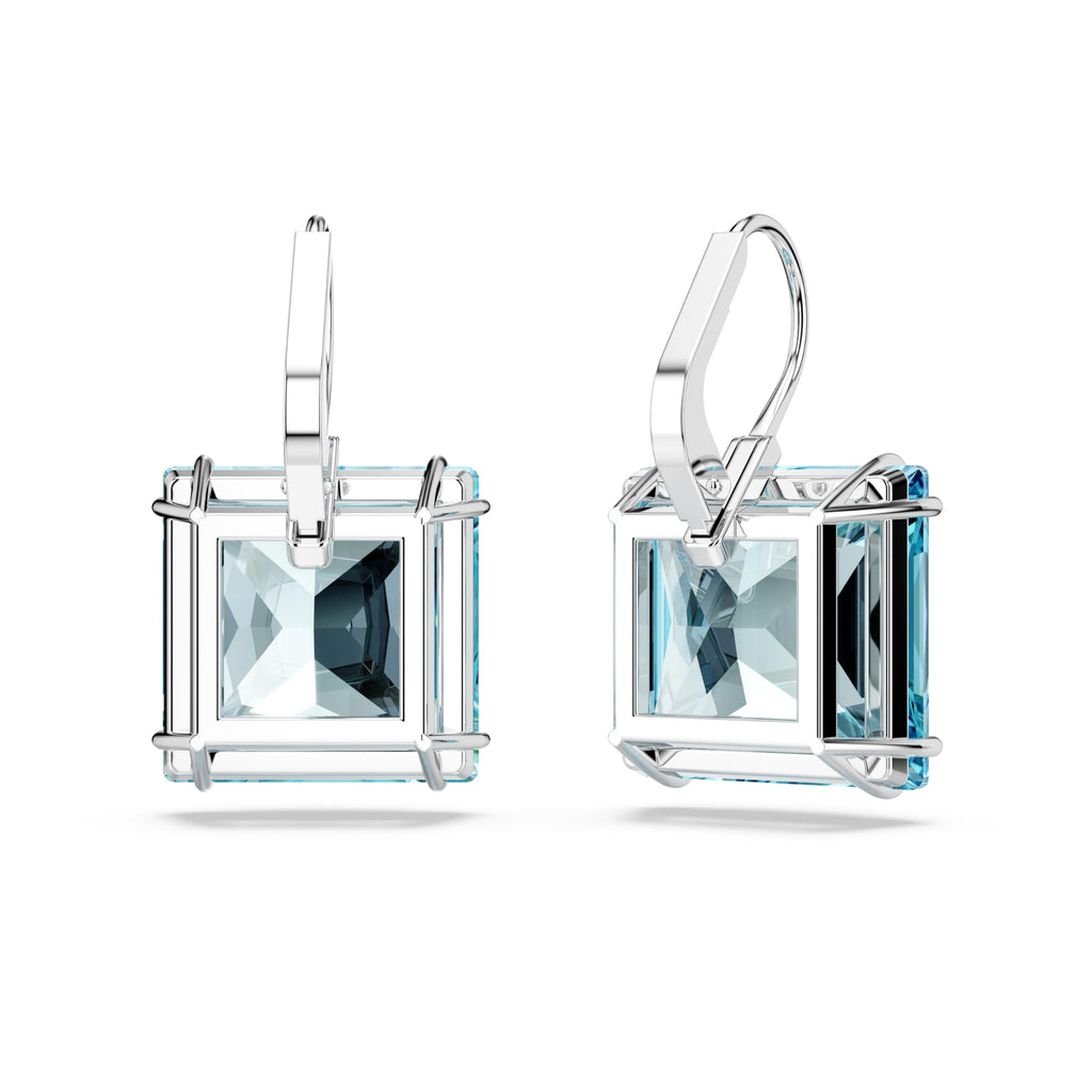 Swarovski Millenia Earrings, Square cut crystal, Blue, Rhodium plated