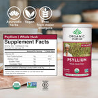 ORGANIC INDIA Psyllium Herbal Powder - Whole Husk Fiber, Vegan, Gluten-Free, USDA Certified Organic, Non-GMO, Soluble & Insoluble Fiber Source - 12 Oz Canister (Pack of 1)