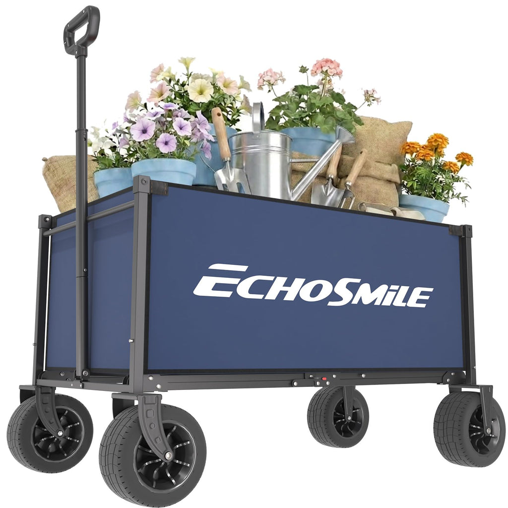 EchoSmile Collapsible Wagon Cart, Heavy Duty 400lbs Capacity, Blue