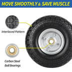GICOOL 4.10/3.50-4" Flat Free Tire and Wheel, 10" Heavy Duty Solid Tire, 5/8" Axle Bore Hole, 2.2" Offset Hub, for Hand Truck Garden Cart Wagon Trolley Dolly, 2 Pack
