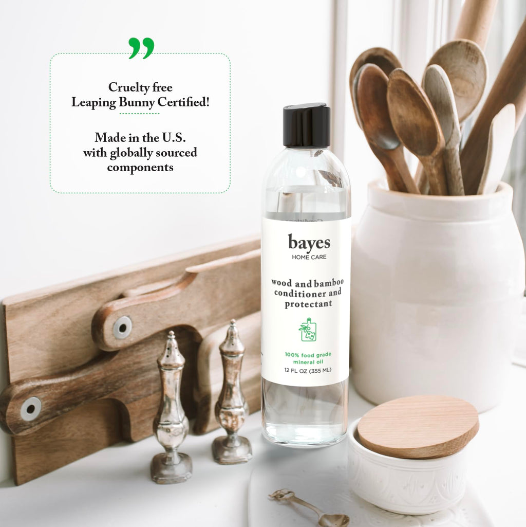 Bayes Food Grade Mineral Oil for Cutting Board - Mineral Oil Food Grade for Bamboo, Teak & Wood Conditioner and Protectant - Cutting Board Oil Food Grade Formula - Wood Oil for Cutting Board - 12 oz