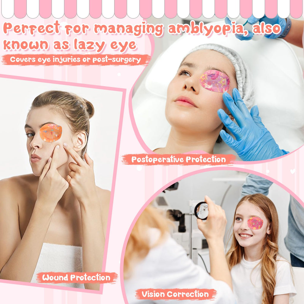 75 Pcs Kids Eye Patches 15 Cute Styles Soft Breathable Cotton Adhesive Patches for Amblyopia and Lazy Eye, 2.95"x1.96" Disposable Bandages for Toddlers, Girls & Adults, Bulk Pack