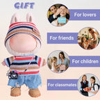 4-Piece Handcrafted 15cm/17cm Doll Clothes for Labubu (No Doll), Cute and Crochet Colorful Rainbow Outfits with Accessories, Hand Crocheted Hat, Sweaters, Blue Pants, Camera Bag for Girls Boys AK072