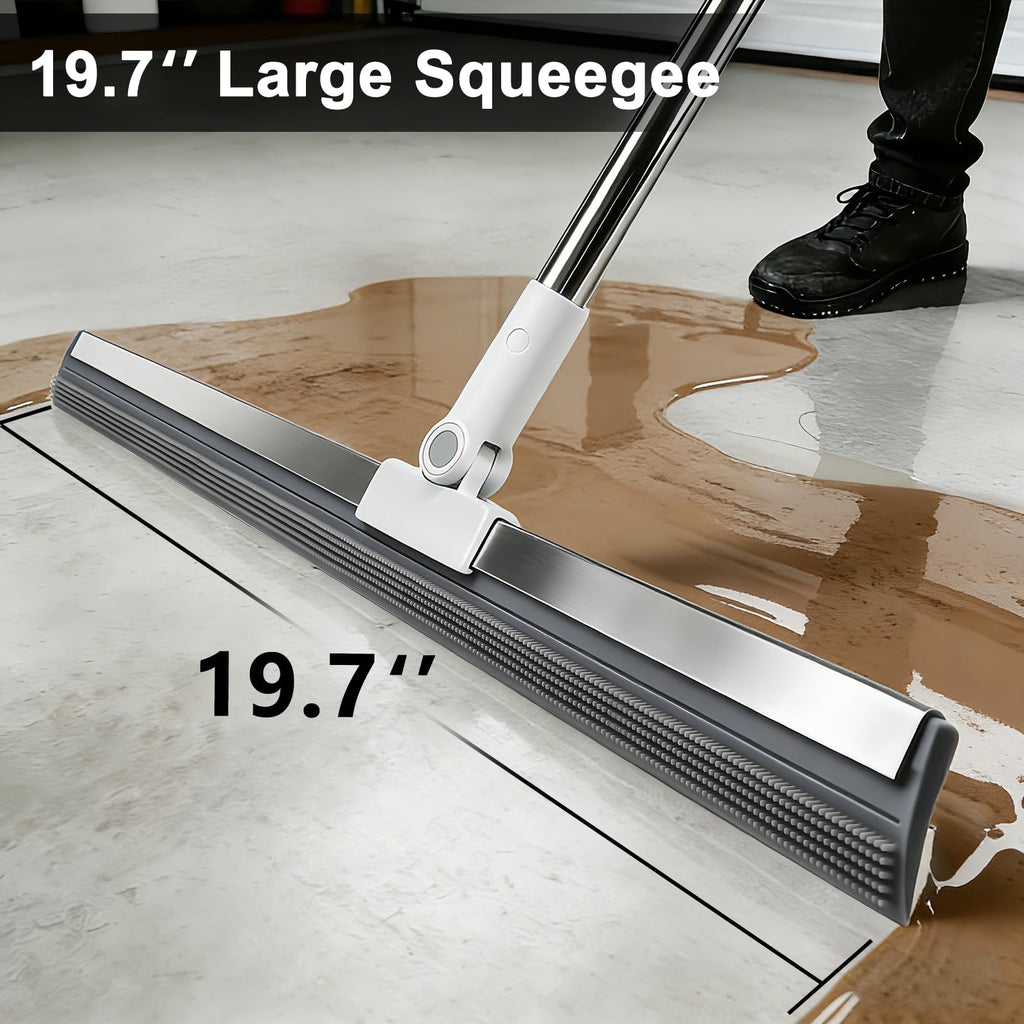 Purexa 19.7'' Large Floor Squeegee for Concrete Floor with 51''-58'' Telescoping Stainless Steel Handle, Squeegee Broom for Removing Water on Tile, Epoxy, Garage, Driveway, Patio