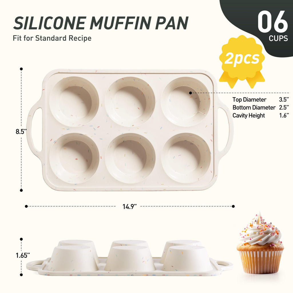 2 Packs 6 Cups Silicone Muffin Pan with Metal Reinforced Frame Jumbo Size Cupcake Pan Tray Egg Bites Silicone Circle Cookie Molds Muffin Tin Tart Pans Large Big Baking Sheet Set for Breakfast
