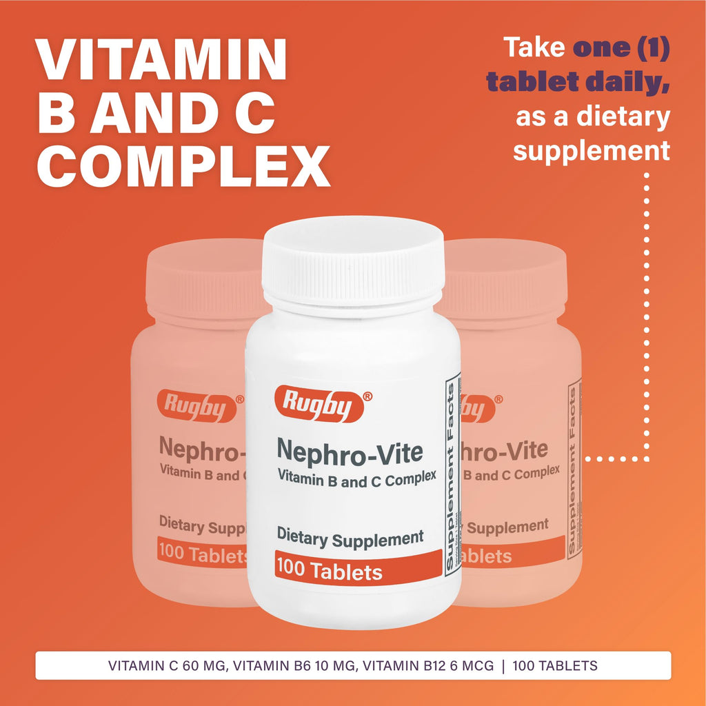 Rugby Nephro-Vite Vitamin B and C Complex Tablets - Dietary Supplement - 100 Count (3 Pack)