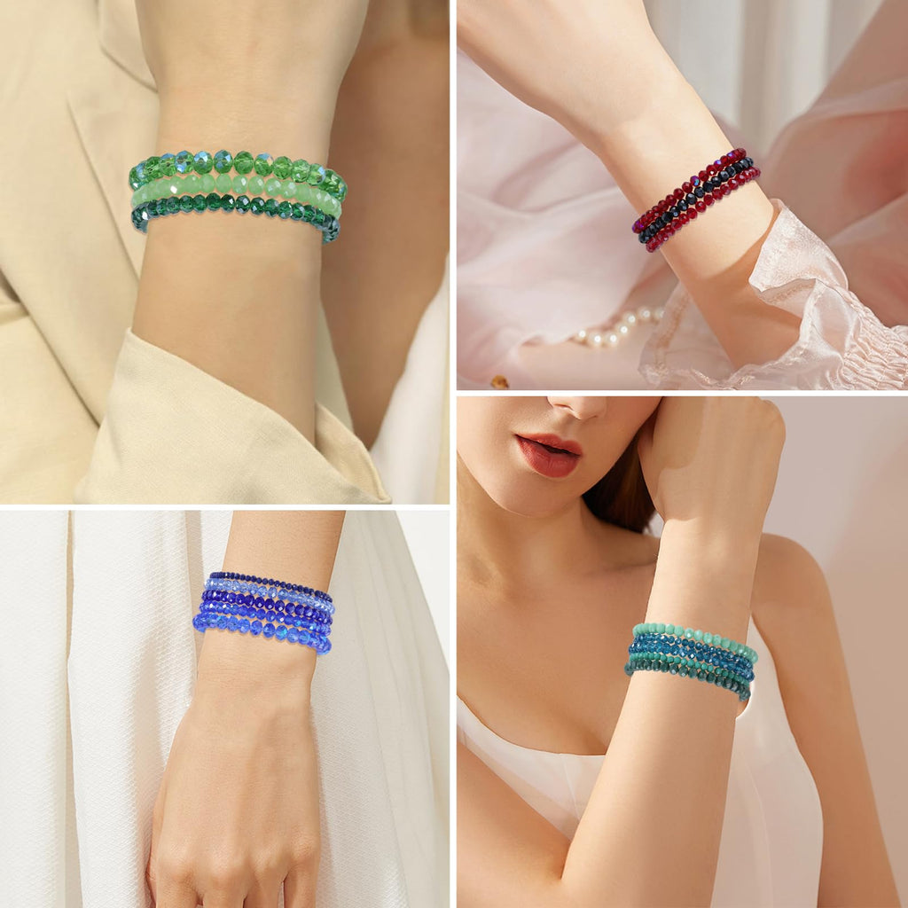 Ornaland Colorful Glass Crystal Beaded Bracelets Bulk for Women, 70 Pcs