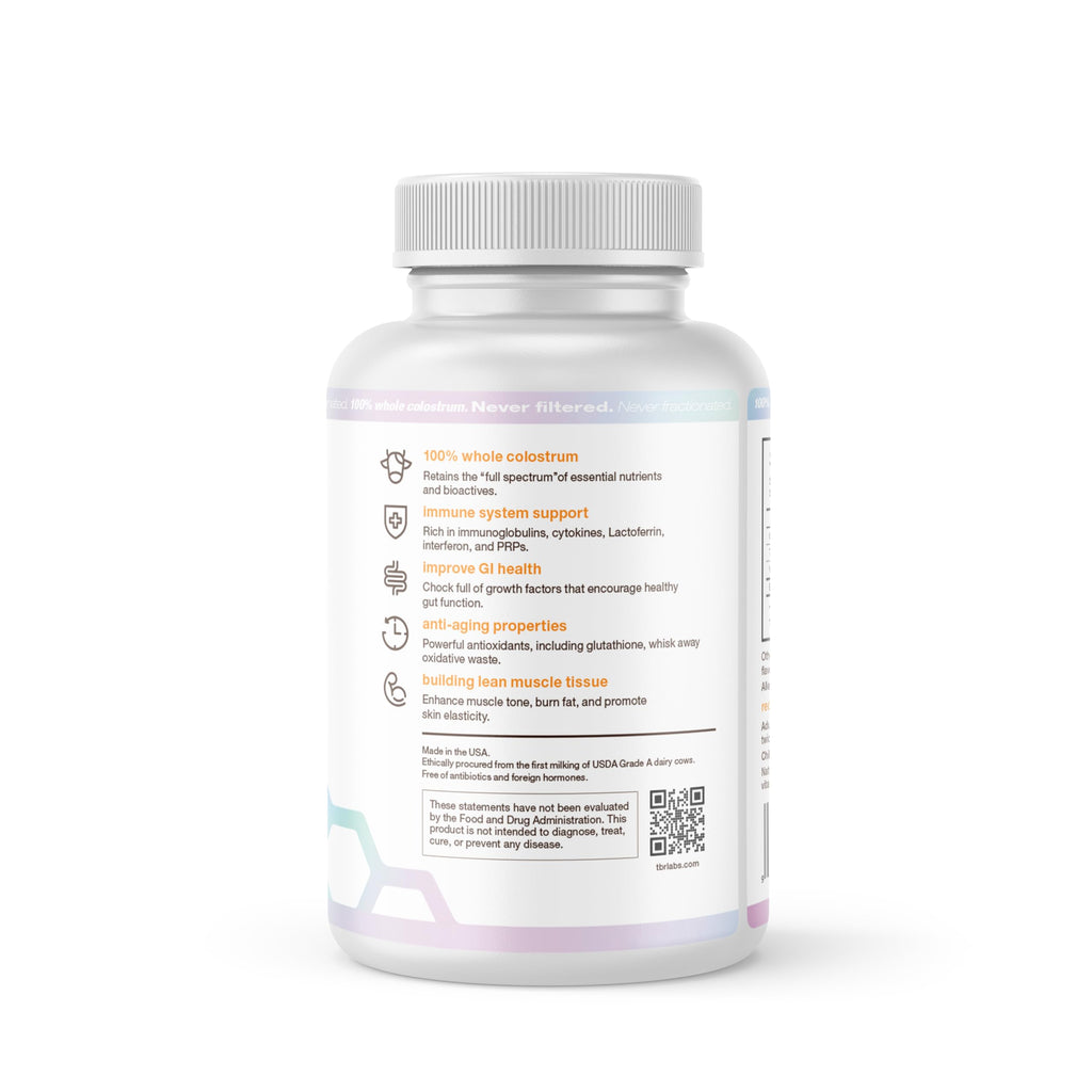 TBR Labs Bovine Colostrum Powder, Grass Fed, Gut Health, Bloating, Immunity, Skin & Hair, 400+ Bioactive Nutrients, Potent Bioavailable - 180 Tablets (90 Servings) (Orange Creamsicle)